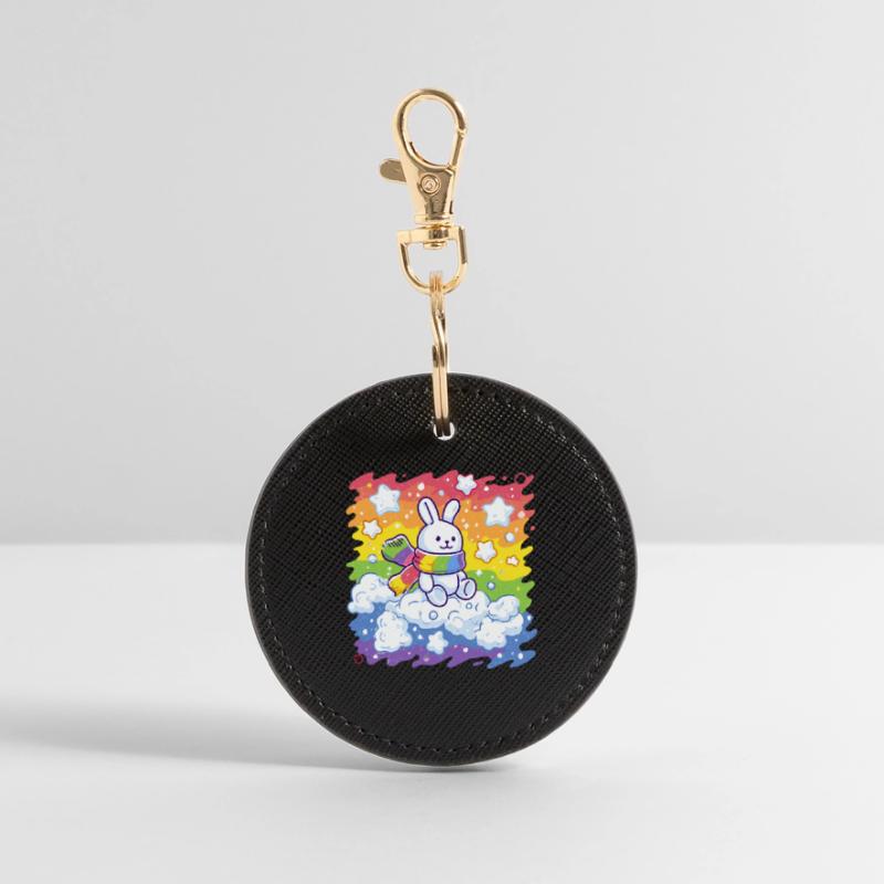 Rainbow bunny on cloud Round Keyring