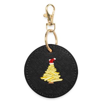 Frites sapin de Noël - Porte-clés rond - noir - Devant