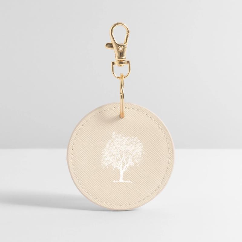 Spring tree in bloom – black and white artwork Round Keyring