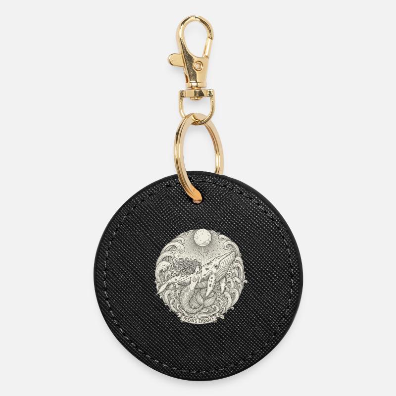 Oceanic Embrace Mermaids - Round Keyring - black