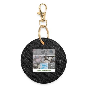 Collage Natural Look - Pierres en forme de cœur - Porte-clés rond - noir - Devant