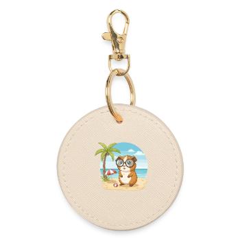Cute Guinea Pig with Glasses Beach Summer Vacation - Round Keyring - oyster - Front