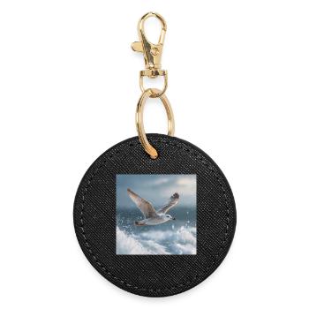 Mouette en vol Mer du Nord Art maritime - Porte-clés rond - noir - Devant