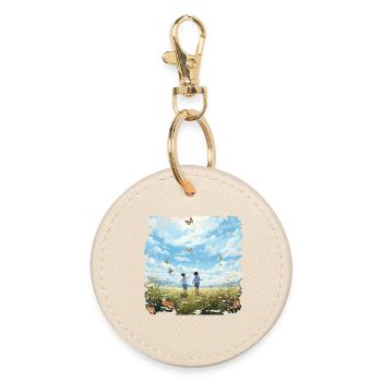 Carefree children's friends in butterfly flight - Round Keyring - oyster - Front