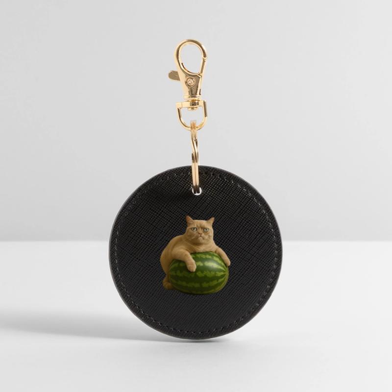 Chat sur pastèque - Mème drôle de chat Porte-clés rond