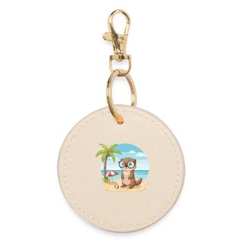 Loutre mignonne avec des lunettes vacances d’été sur la plage - Porte-clés rond - huître - Devant