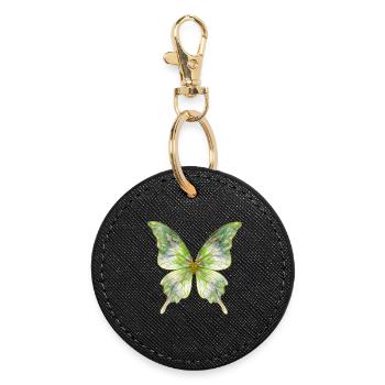 Green Watercolor Butterfly Sparkle - Round Keyring - black - Front