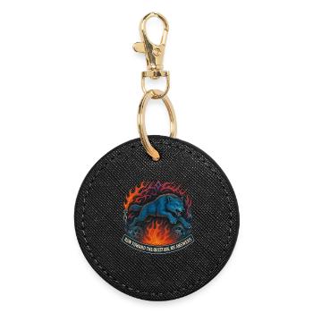 Loup bleu dans un cercle de flammes - Porte-clés rond - noir - Devant