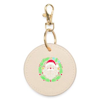Père Noël circulaire de Noël avec des branches - Porte-clés rond - huître - Devant