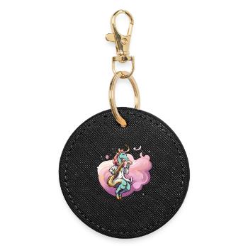 Pastel Unicorn Saxophonist - Round Keyring - black - Front