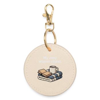 My Cozy Winter Ritual Book Coffee Blankets Gift - Round Keyring - oyster - Front