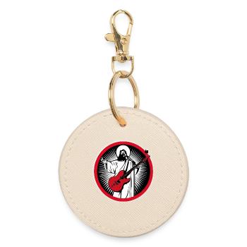 Jesus with Red Guitar in a Circle - Round Keyring - oyster - Front