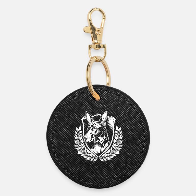 Bouclier de doberman avec laurier - Porte-clés rond - noir
