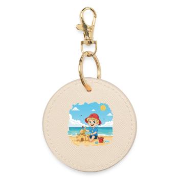 Bouno der kleine Abenteurer am Strand - Runder Schlüsselanhänger - Auster - Vorne