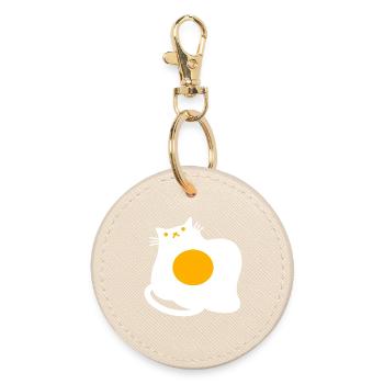 Funny Cat as Fried Egg Cooking Chef - Round Keyring - oyster - Front