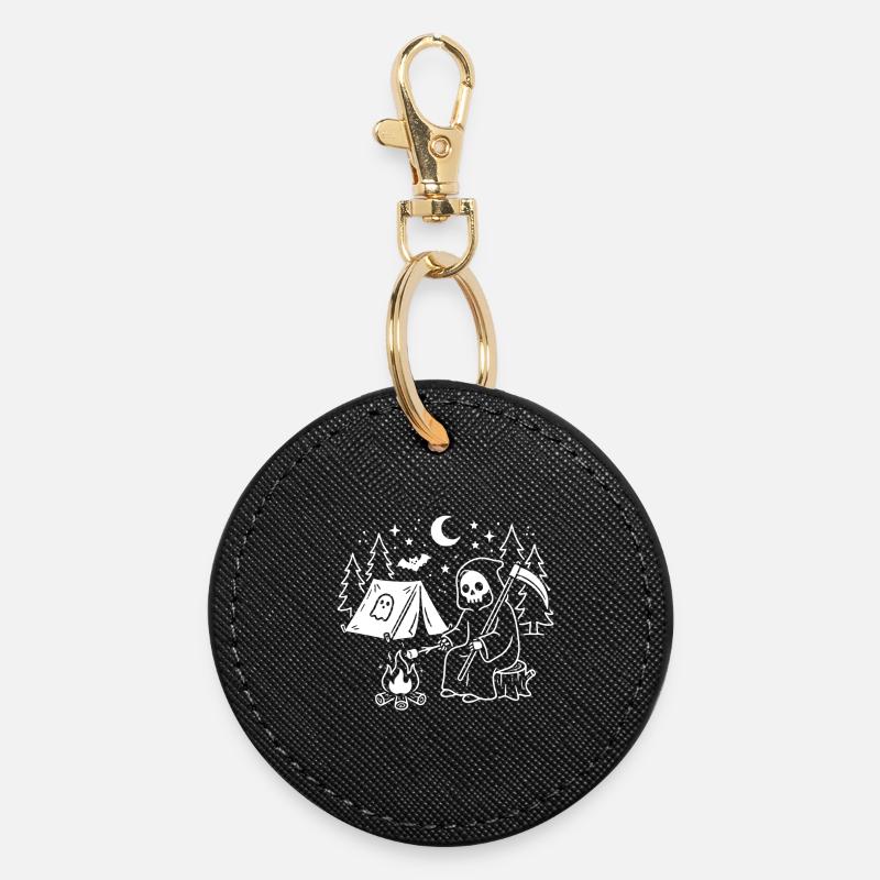Nocturnal Grim Reaper at the Campfire - Round Keyring - black