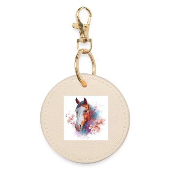 Watercolor Horse with Cherry Blossoms - Round Keyring - oyster - Front
