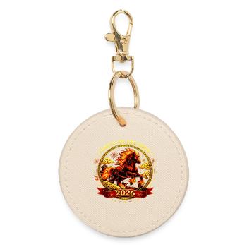 Vintage Chinese Zodiac Horse Shirt 2026 - Round Keyring - oyster - Front
