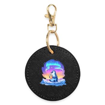 Aurora-Pinguin mit Getränk - Runder Schlüsselanhänger - Schwarz - Vorne
