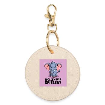 Spielender Elefant auf Lila - Runder Schlüsselanhänger - Auster - Vorne