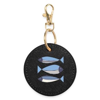 Illustrated Graphic Fish Blue - Round Keyring - black - Front