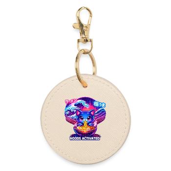 Ramen Kitty Neon Wave - Round Keyring - oyster - Front