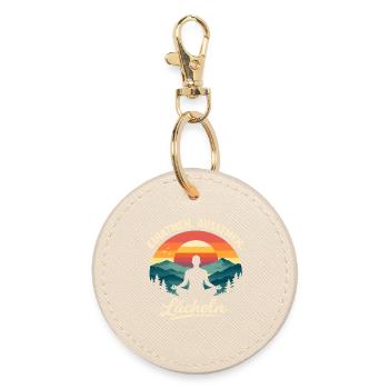 Inhale Exhale Smile Yoga Saying Gift - Round Keyring - oyster - Front