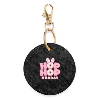Hop Hop Hourra | Motif de la jolie phrase de lapin - Porte-clés rond - noir - Devant