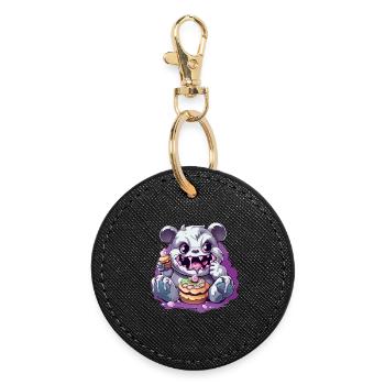 Cute panda monster with candy - Round Keyring - black - Front