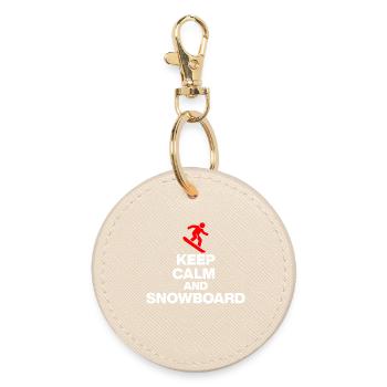 KEEP CALM AND SNOWBOARD! PISTENSPASS & HÜTTENGAUDI - Runder Schlüsselanhänger - Auster - Vorne
