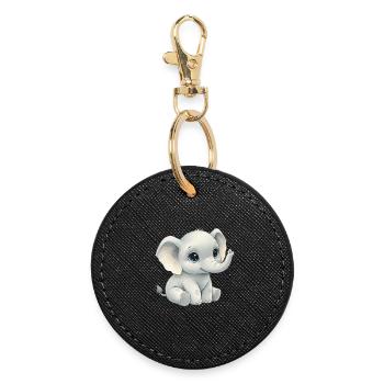 Petit éléphant dans le style aquarelle - Porte-clés rond - noir - Devant