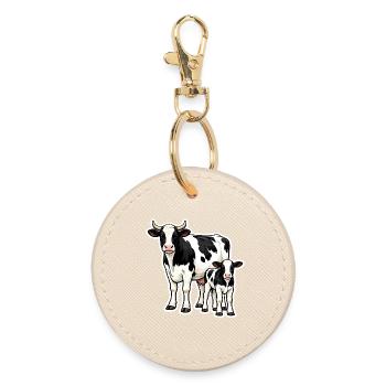 Cow with Calf – Loving Farm Illustration - Round Keyring - oyster - Front