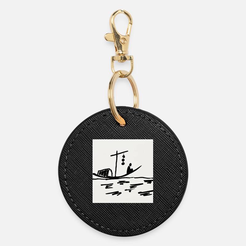 Night boat on the river - Round Keyring - black