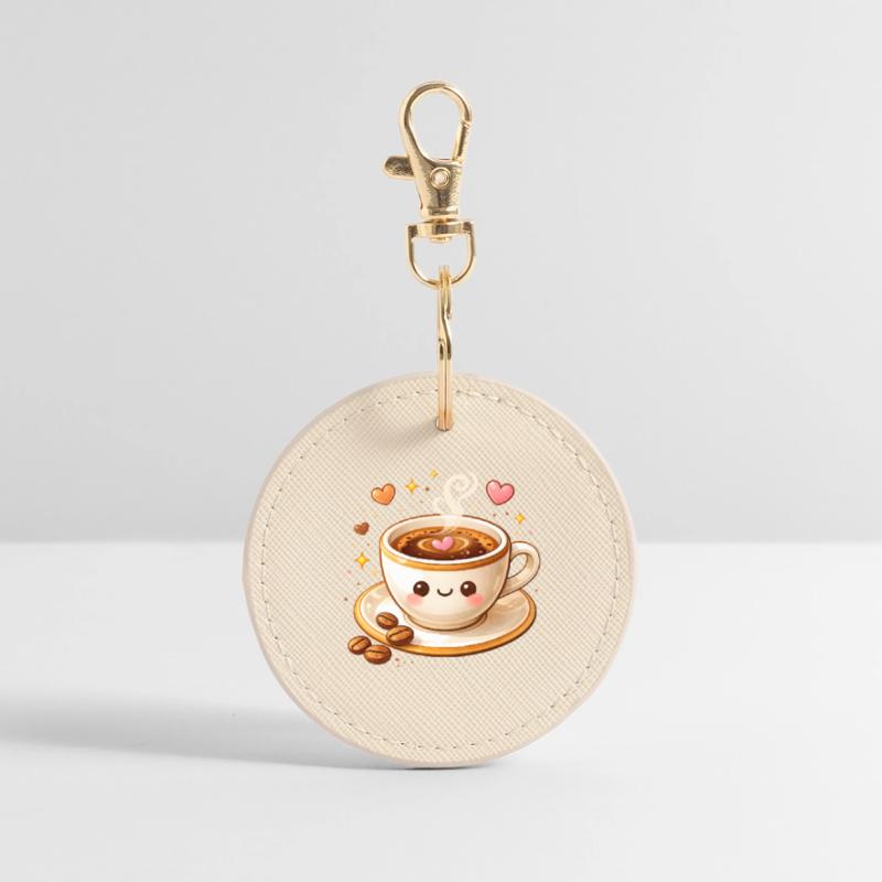 Cute Coffee Mug with Face Illustration Round Keyring