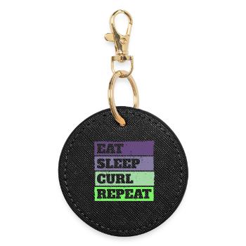 Eat Sleep Curl Repeat Rétro Vintage Sport Look - Porte-clés rond - noir - Devant
