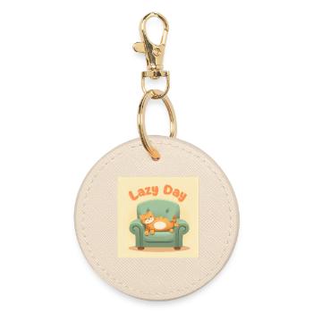 Lazy Day Cat on Armchair - Round Keyring - oyster - Front