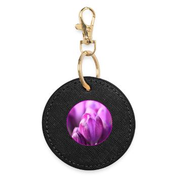 Krokusse Krokus violette Blumen Krokusknospe - Runder Schlüsselanhänger - Schwarz - Vorne