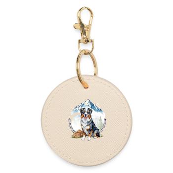 Aussie Dog Landscape Nature Illustration - Round Keyring - oyster - Front