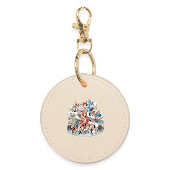 Colorful multi-stick slide full of people - Round Keyring - oyster - Front