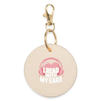 Audiobooks Lovers Heart Books Bookworm Listen - Round Keyring - oyster - Front