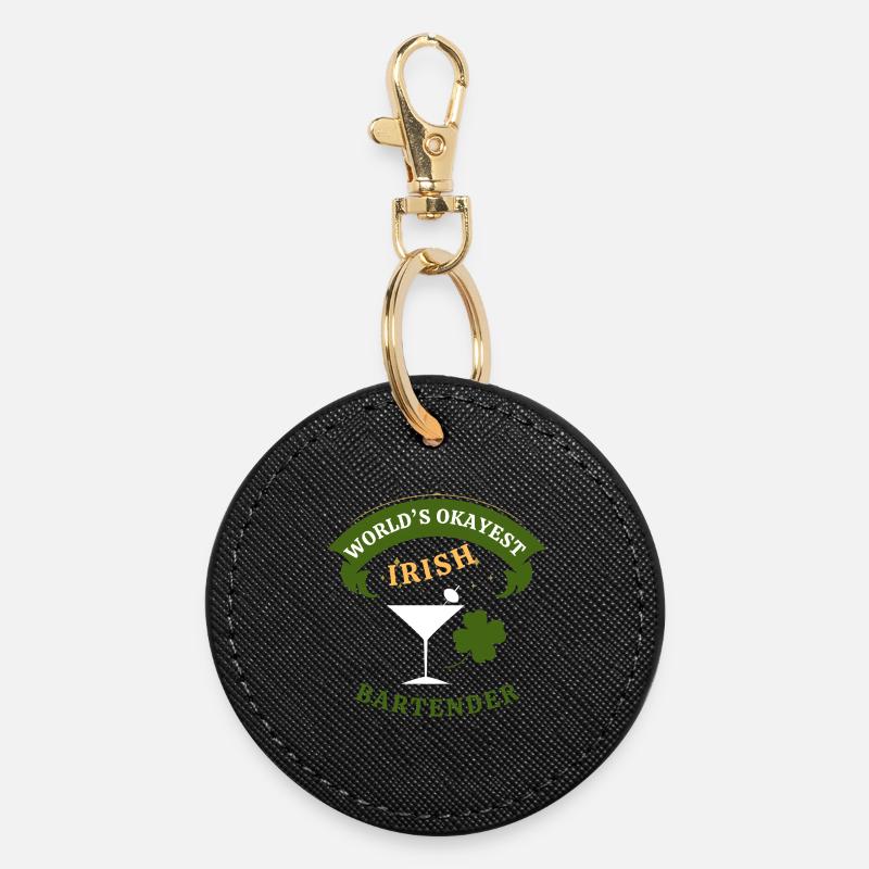 Irish Bartender - the okayest Irish Bartender - Round Keyring - black