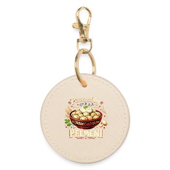 Powered by Pelmeni – Funny Russian Design - Round Keyring - oyster - Front