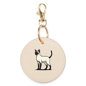 Elegant Siamese Cat Blue Eyes Retro Portrait - Round Keyring - oyster - Front