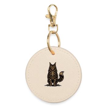 Maine Cat Coon Braunes Tabby-Majestic-Porträt - Runder Schlüsselanhänger - Auster - Vorne