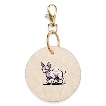 Sphynx Cat Hairless Walking Portrait Design - Round Keyring - oyster - Front