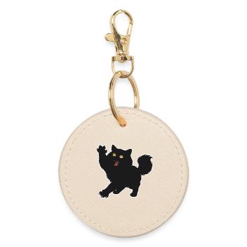 Black Kitten Fluffy Long Haired Fun Portrait - Round Keyring - oyster - Front