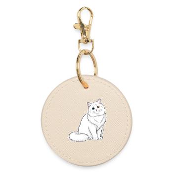 Weiße Katzen-Angora-Augen Minnows-Porträt Elegant - Runder Schlüsselanhänger - Auster - Vorne