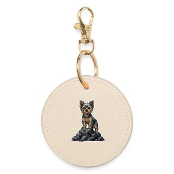 Chien Yorkshire Terrier sur Rocher Portrait Fier - Porte-clés rond - huître - Devant