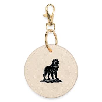 Newfoundland Dog Portrait Black Lifeguard - Round Keyring - oyster - Front