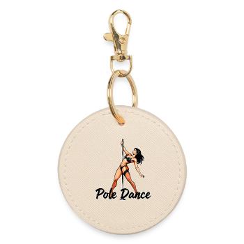 Pole Dance Silhouette – Elegante Pin-Up Kunst - Runder Schlüsselanhänger - Auster - Vorne